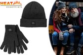 Heat Essentials - Thermo Winter Set - Muts Dames en Handschoenen Dames - Handschoenen Winter - Antraciet - S/M