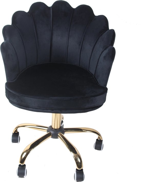 Velvet Shell Bureaustoel Zwart met Goudkleurig onderstel