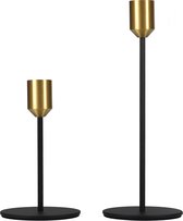 QUVIO Kandelaar Set van 2 - Kaarsenhouders - Kaarsenstandaard - Decoratieve accessoires - Kandelaars Groot en Klein - Metaal - Zwart en Goud