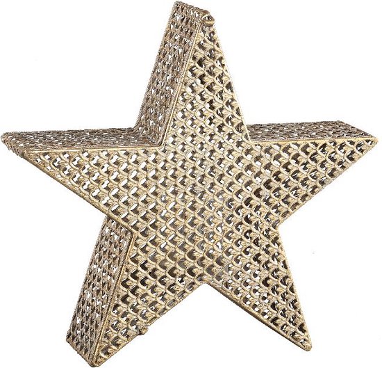 PTMD metalen Windlicht Kerst Ster Jorn grijs goud lantaarn - Xmas Jorn grey gold iron star lantern S
