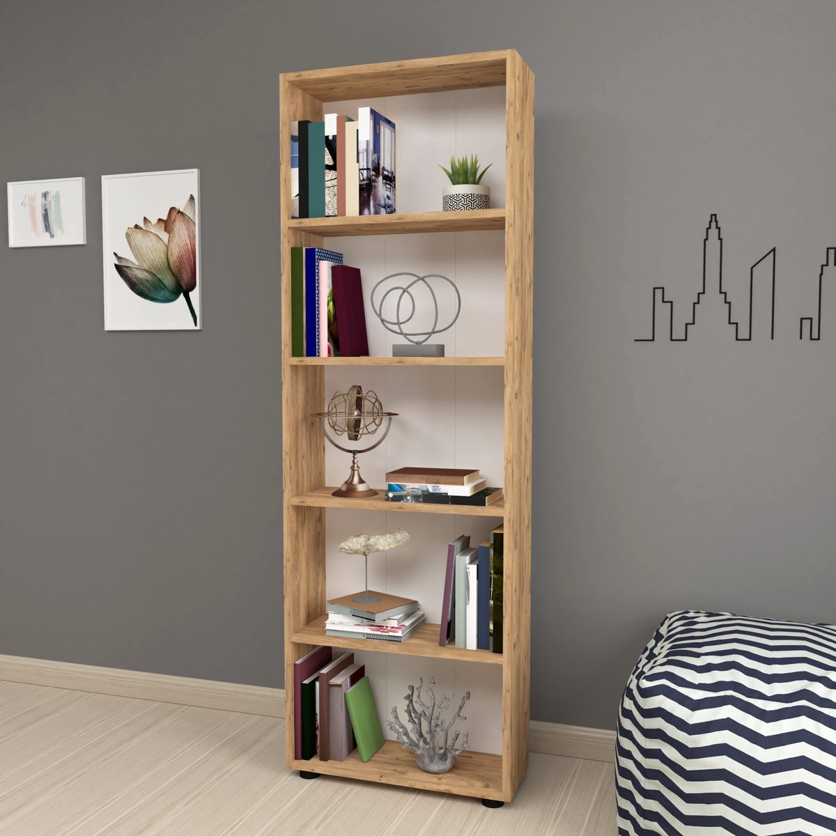 en.casa Boekenkast schap Vara 172x55x20 cm eiken