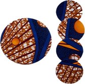 Jacqui's Arts & Designs - African design - set van 5 onderzetters - onderzetters voor glazen - onderzetters voor pan -Afrikaanse print - - handgemaakt - Afrikaanse stof - woonaccessoires - konings blauw - kurk - pannenonderzetter - glasonderzetters