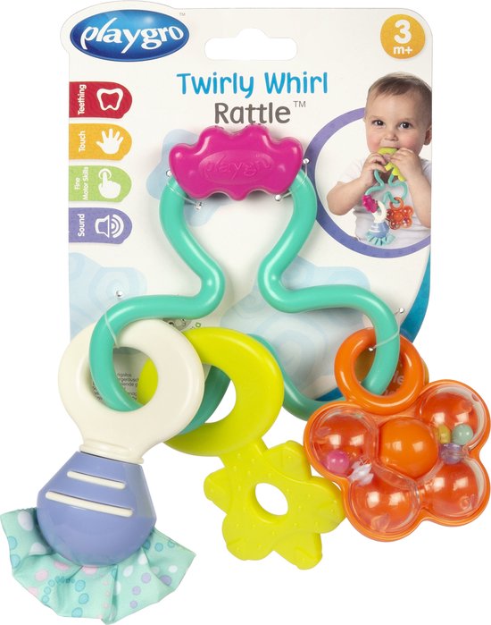 Playgro Twirly Whirly Bijtspeeltje en Rammelaar - Speelgoed Baby - Speelgoed 1 jaar - Baby Speelgoed