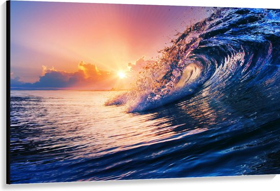 WallClassics - Canvas  - Golf in Zee bij Zonsondergang - 150x100 cm Foto op Canvas Schilderij (Wanddecoratie op Canvas)