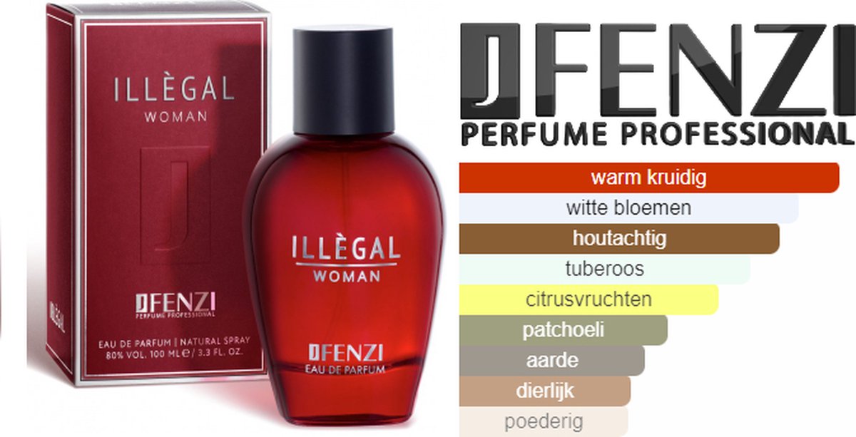 Oriëntaals Bloemige merkgeur voor dames - JFenzi Illegal EDP 100ml - 80% For her