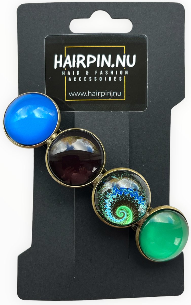 Hairpin.nu-Color-Hairclip-XL-zwart-groen-haarspeld-glascabochon-haarmode