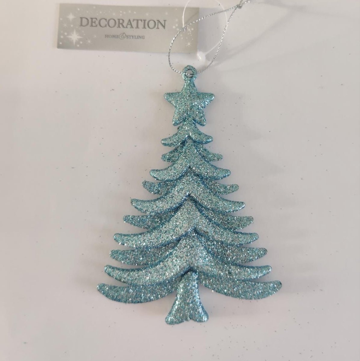 Kersthanger Kerstboom - Blauw/groen & Glitters - Kerstboom hanger - Lengte 10 cm x Breedte 1 cm x Hoogte 14 cm -