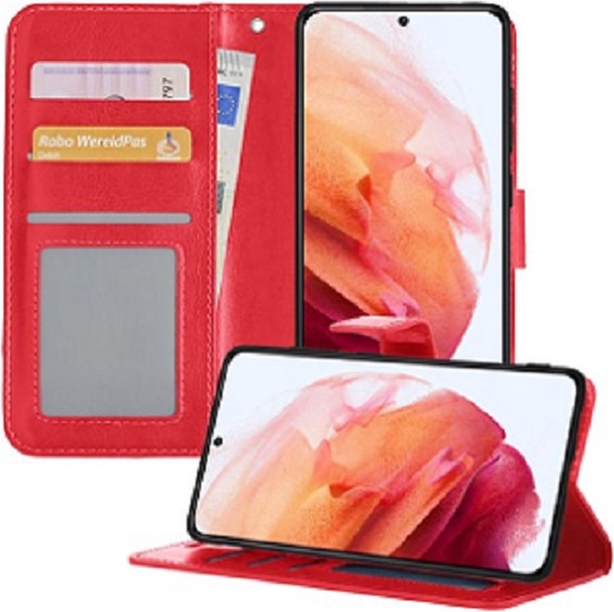 Samsung Galaxy S21 Hoesje Met Pasjeshouder Bookcase Rood