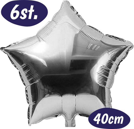 Folie Ballonnen Sterren – Verjaardag Decoratie – Feest Pakket – Happy Birthday Versiering – Feestversiering – Zilveren Ster Ballon – 50 Jaar – Kinderfeestje – Sterretjes – Inclusief Opblaasrietje – 6 Stuks – Zilver