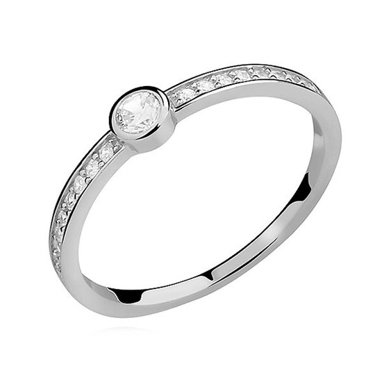 Zilveren ring ronde zetting ringmaat 17,5 - Zilveren ring met zirkonia's - gemaakt van 925 sterling zilver