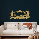 Wanddecoratie |Bizon Familie / Bison Family| Metal - Wall Art | Muurdecoratie | Woonkamer | Buiten Decor |Gouden| 60x26cm