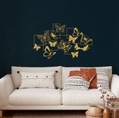 Wanddecoratie |Zwerm Vlinders / Flock of Butterflies| Metal - Wall Art | Muurdecoratie | Woonkamer | Buiten Decor |Gouden| 100x58cm