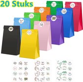 LIXIN Leuk Kleurrijk Kado Zakjes - 20 Stuks - 13x8x24cm - Cadeauzakjes - Cadeautasje - Papieren zakjes - Inpakzakjes - Sluitstickers - Stickers - Colorful Gift Bags