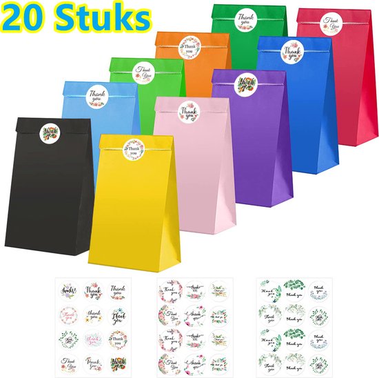 Foto: Lixin leuk kleurrijk kado zakjes 20 stuks 13x8x24cm cadeauzakjes cadeautasje papieren zakjes inpakzakjes sluitstickers stickers colorful gift bags