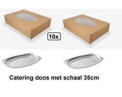 10x Cateringdozen kraft 36x25x8cm + 10x Aluminium serveersschaal- catering salade maaltijd bezorg doos thuis bezorg