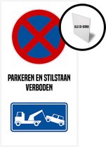 Pictogram/ bord alu di-bond | "Parkeren en stilstaan verboden" | 20 x 40 cm | Dikte: 3 mm | Aluminium | Privaat parking | Niet parkeren | Takelen | Privé eigendom | Wegsleep | 1 stuk
