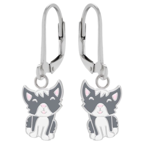 Boucles d'oreilles fille | Boucles d'oreilles pour enfants en argent | Boucles d'oreilles en argent, chaton gris aux yeux fermés