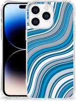 Shockproof Case Geschikt voor Apple iPhone 14 Pro Max Telefoon Hoesje met doorzichtige rand Golven Blauw
