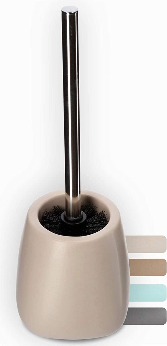 KADAX Toiletborstel en houder, toiletborstel met langere handgreep, keramische wc-borstel 12 x 36 cm, wc-garnituur voor een schoon toilet, serie pastelo (beige)