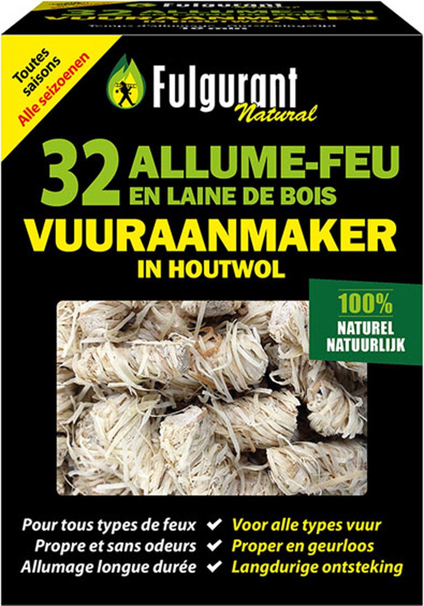 Fulgurant Vuuraansteker in houtwol - Aanmaak voor alle types vuren - Prijs per verpakking ( 32 stuks)