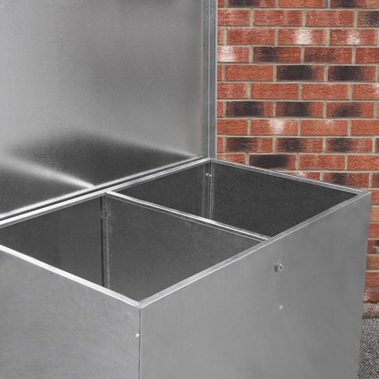 Conteneur alimentaire en métal - 64 litres - 89x68x126cm - 2 compartiments - galvanisé - cadenas - bétail - baril d'alimentation