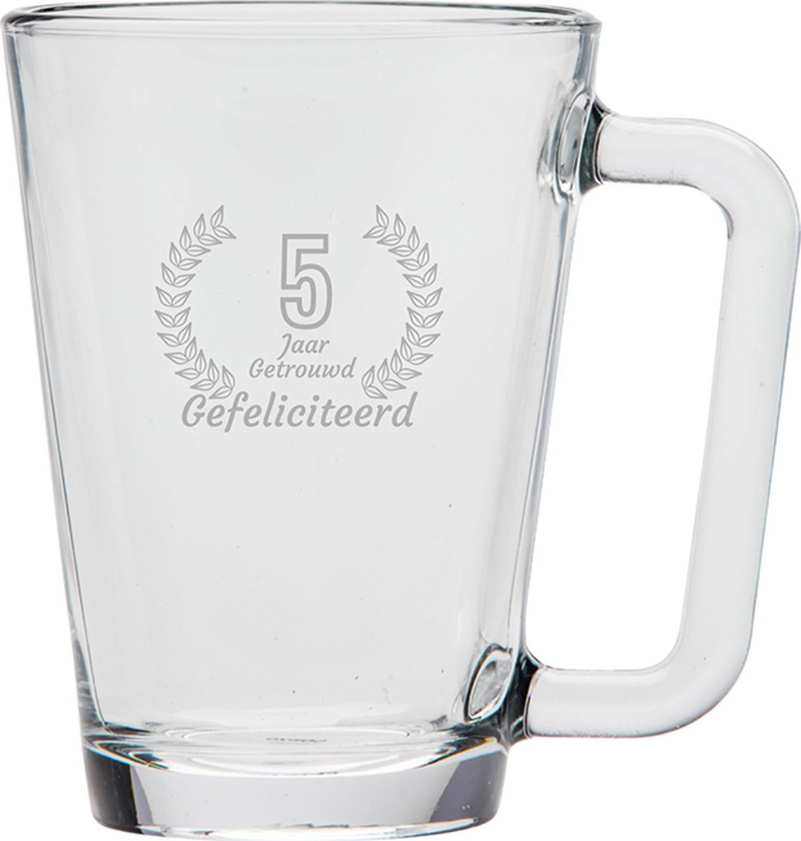 Gegraveerde theeglas 26cl Gefeliciteerd 5 jaar getrouwd