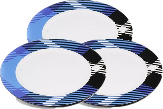 Assiette - 6x - plastique - motif blanc/bleu - réutilisable - 33 cm |  bol.com
