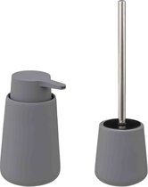 5Five - WC/Toiletborstel met zeeppompje 250 ml - grijs - keramiek