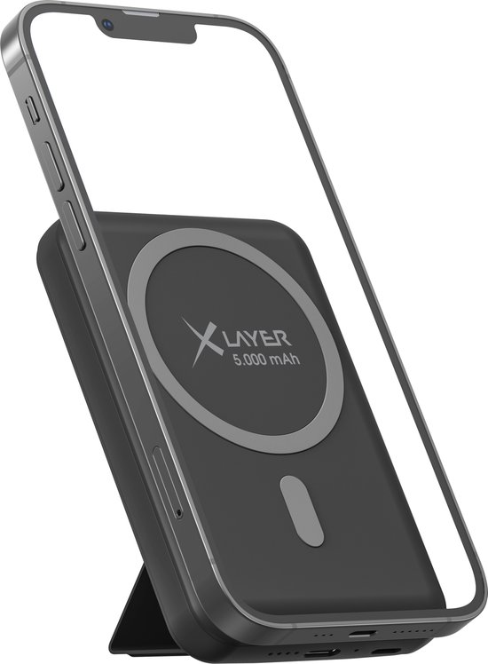 XLayer Powerbank & smartphone standaard 5000 mAh - Wireless charging  MagSafe... | bol.com