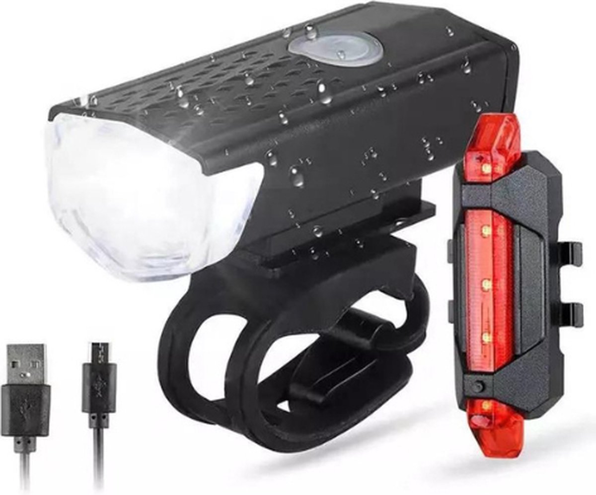 JMT-one - Oplaadbare Fietsverlichting Set - Voor- en achterverlichting - Fietslamp - Oplaadbaar met USB - Waterdicht - Zwart