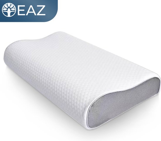 Oreiller ergonomique en mousse à mémoire de forme EAZ® pour chambre à coucher – Oreiller cervical orthopédique – Douleur au cou – 50x30x10cm