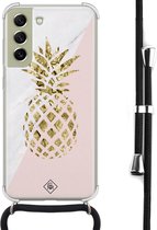 Casimoda® hoesje met koord - Geschikt voor Samsung S21 FE - Ananas - Afneembaar koord - Siliconen/TPU - Roze