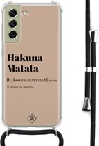 Casimoda® hoesje met koord - Geschikt voor Samsung S21 FE - Hakuna Matata - Afneembaar koord - Siliconen/TPU - Bruin/beige