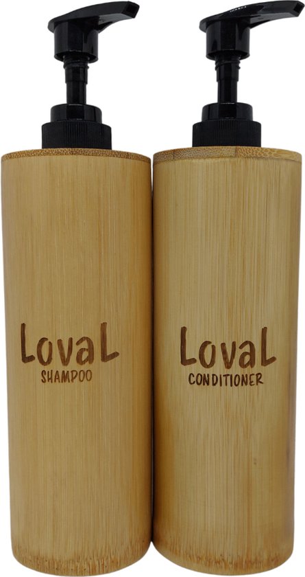 OP=OP - Loval - Bamboe dispenser set - 2 dispensers met pomp - voor shampoo en conditioner - 200ML