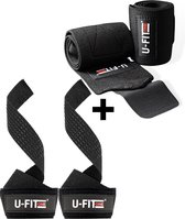 U Fit One Lifting Straps & Wrist Wraps Set - Anti Slip Deadlift Straps - Polsbrace - Polsbandage - Krachtraining - Polsbescherming - Fitness & Crossfit - Zwart