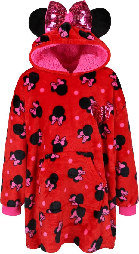 DISNEY Minnie Mouse - Rood meisjes Sweatshirt/Deken, met Capuchon, Pocket Hood, Snuddie / 122-140