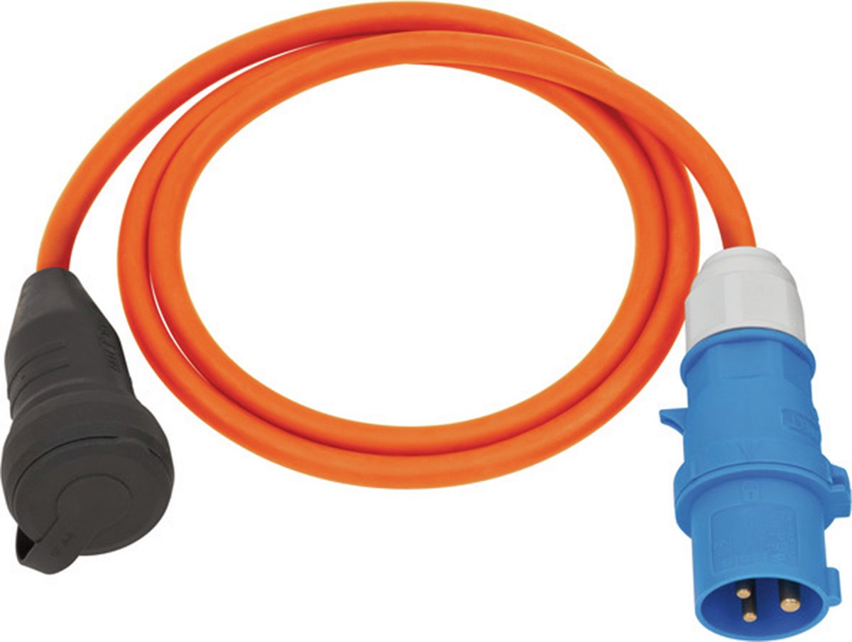 Brennenstuhl Verloopkabel Camping / CEE Verloopkabel met CEE-stekker en aardingscontactkoppeling (1,5m kabel in oranje, H07RN-F 3G2.5, 230V/16A, voor permanent gebruik buitenshuis IP44, Made in Germany)