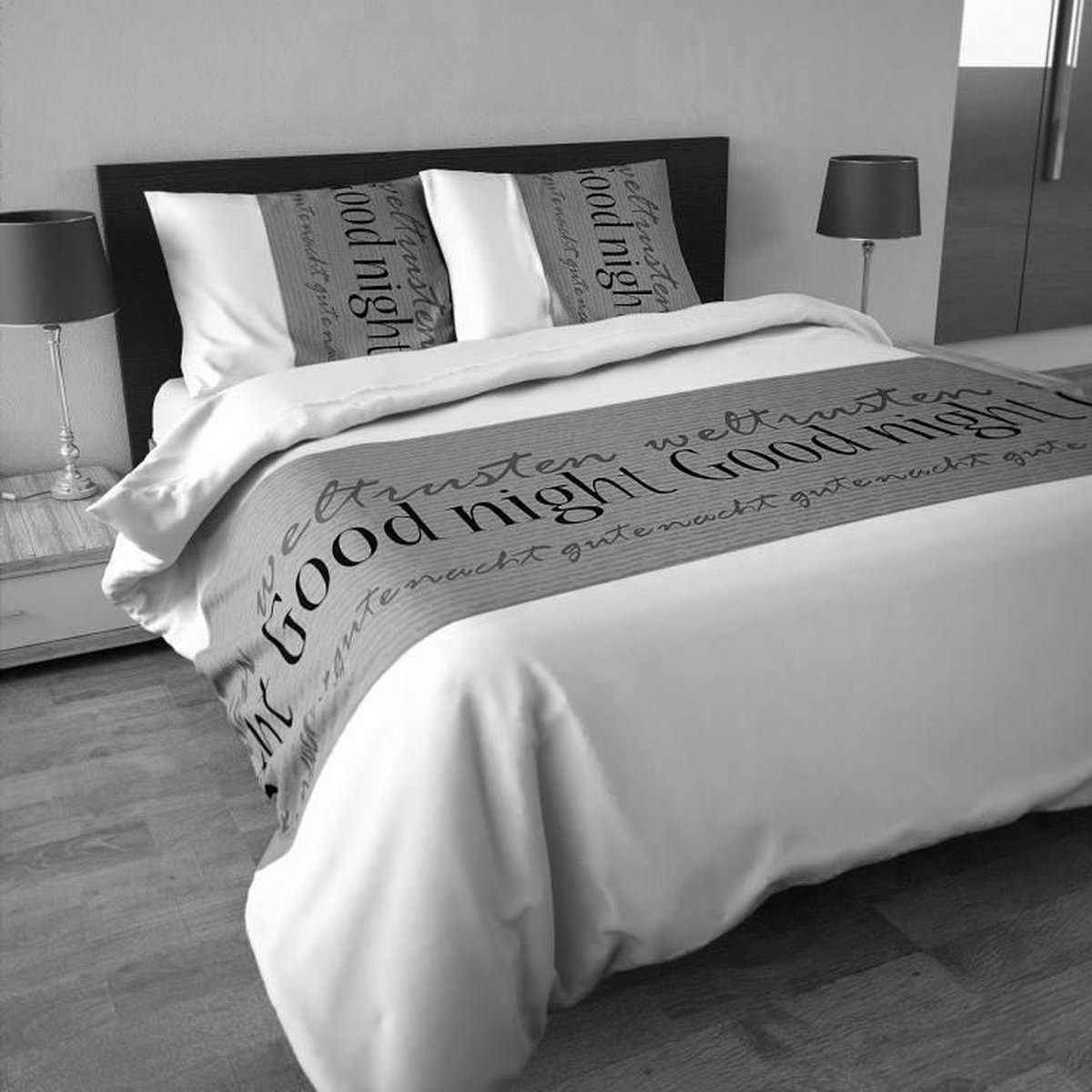 Dreamhouse Bedding Goodnight Grey Dekbedovertrekset 270x240/250 + 2 kussenslopen 60x70 -Grijs