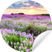 WallCircle - Muurstickers - Behangcirkel - Lavendel - Bloemen - Zonsondergang - Paars - Weide - ⌀ 120 cm - Muurcirkel - Zelfklevend - Ronde Behangsticker XXL