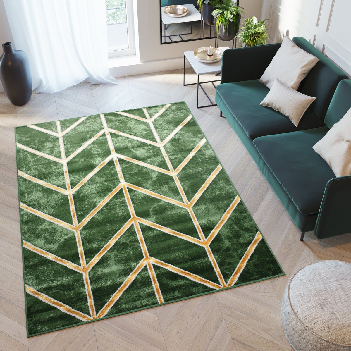 Tapiso Turmalin Vloerkleed Tapijt Groen Modern Woonkamer Maat- 140x200 Donkergroen 1