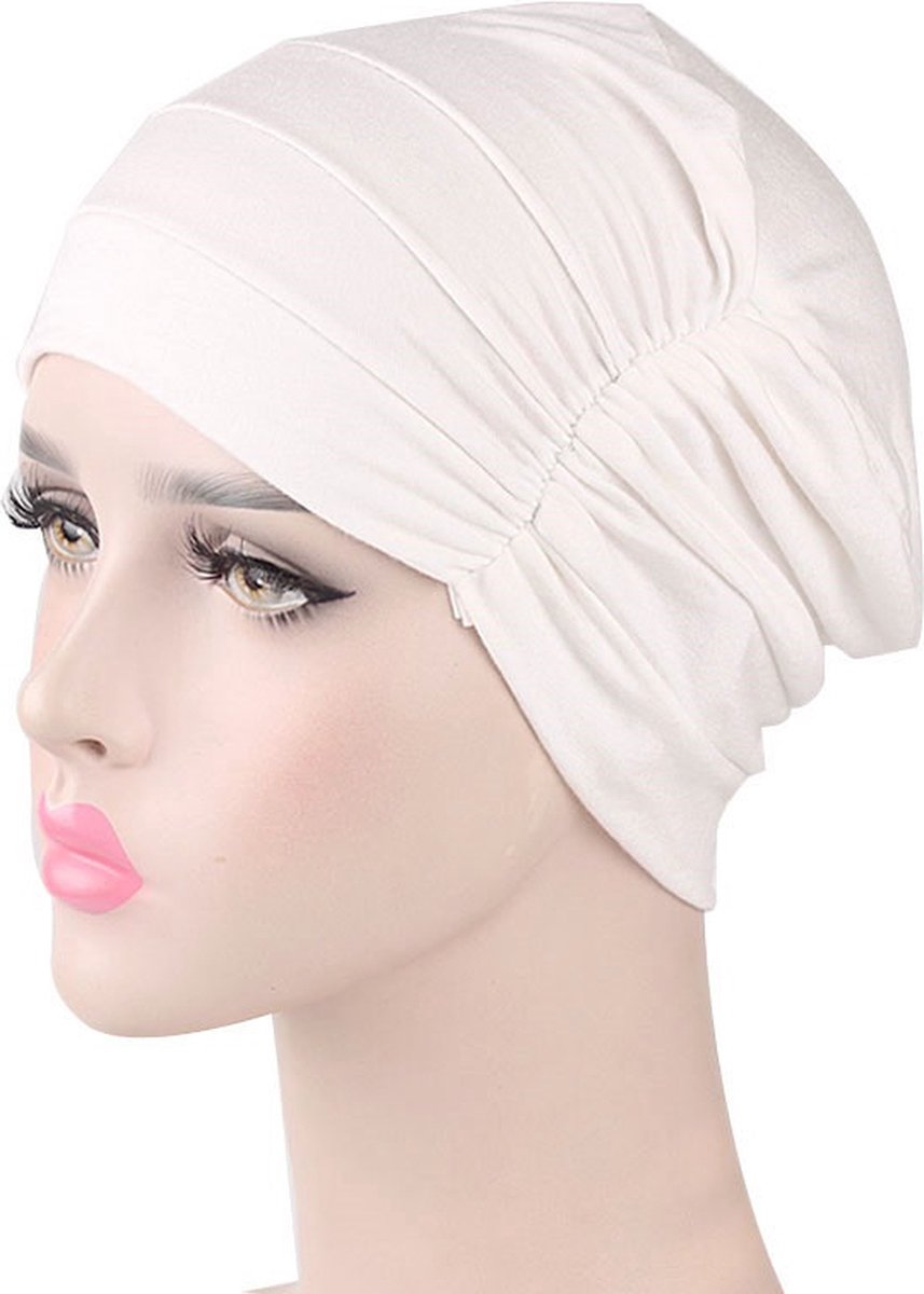 Tulband - Head wrap - Chemo muts – Haarband Damesmutsen - Tulband cap - Hoofddeksel – Beanie - Hoofddoek - Muts - Wit - Hijab - Slaapmuts - Hoofdwear – Haarverzorging