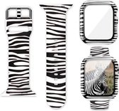 Strap-it Bandje + Case - Geschikt voor Apple Watch case - Series 1/2/3/4/5/6/7/8/SE/Ultra - Zebra - Bandje en bescherming hoesje - iWatch bandje en cover voor maat: 42 mm