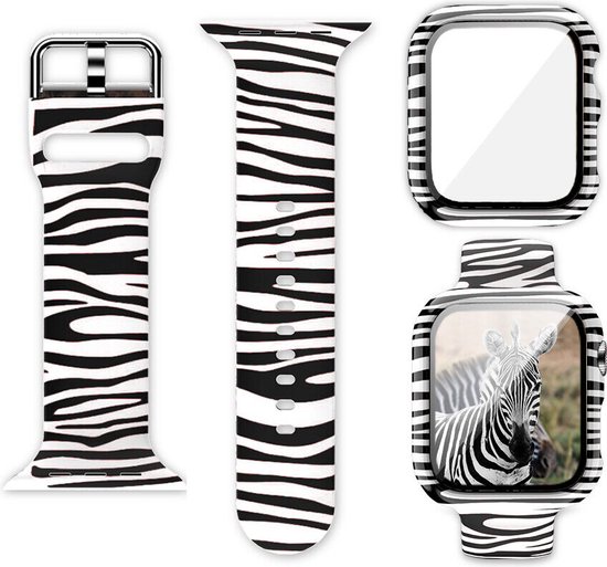 Foto: Strap it bandje case geschikt voor apple watch case series 1 2 3 4 5 6 7 8 se ultra zebra bandje en bescherming hoesje iwatch bandje en cover voor maat 42 mm