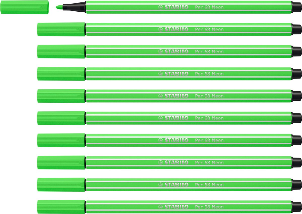 STABILO Pen 68 - Premium Viltstift - Neon Groen - Doos 10 stuks