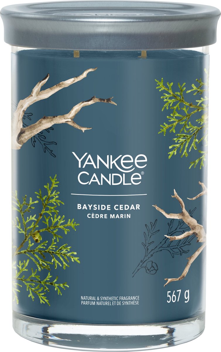 Yankee Candle Bayside Cedar Large Tumbler Geurkaars - 100 branduren - twee lonten Navy blauw
