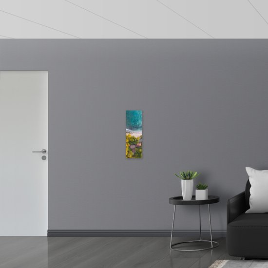 WallClassics - Verre acrylique - Vue aérienne de la forêt et de la plage - Photo 20x60 cm sur verre acrylique (avec système de suspension)