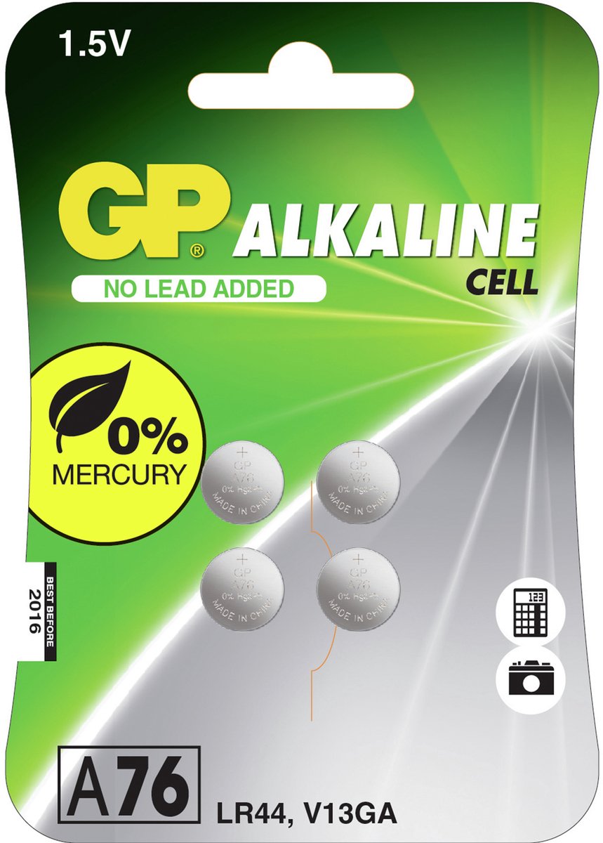 GP Alkaline 76A (LR44) knoopcelbatterijen - 4 stuks