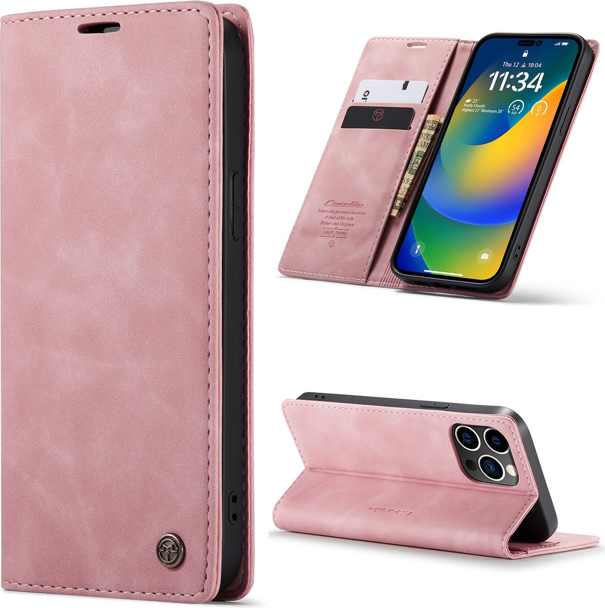 Geschikt Voor iPhone 14 Pro Max hoesje Caseme retro bookcase - Roze
