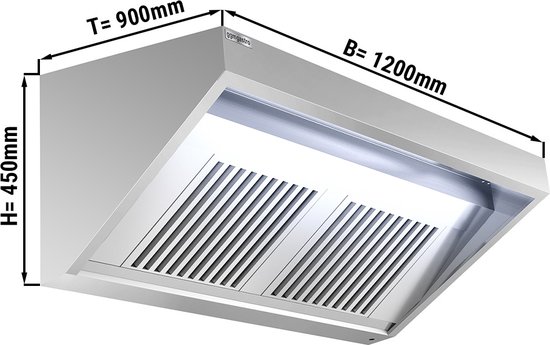 Wandafzuigkap 1,2 m - filter en verlichting | GGM Gastro