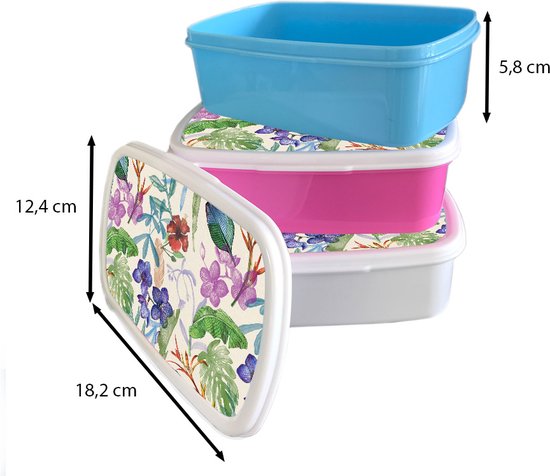 Lunch box Blauw - Lunch box - Boîte à pain - Jungle - Fleurs - Motifs - 18x12x6 cm - Enfants - Garçon